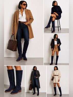 ✨Via Spiga Navy Suede Knee-High Slip On Boots | Size 9 | Classic Chic